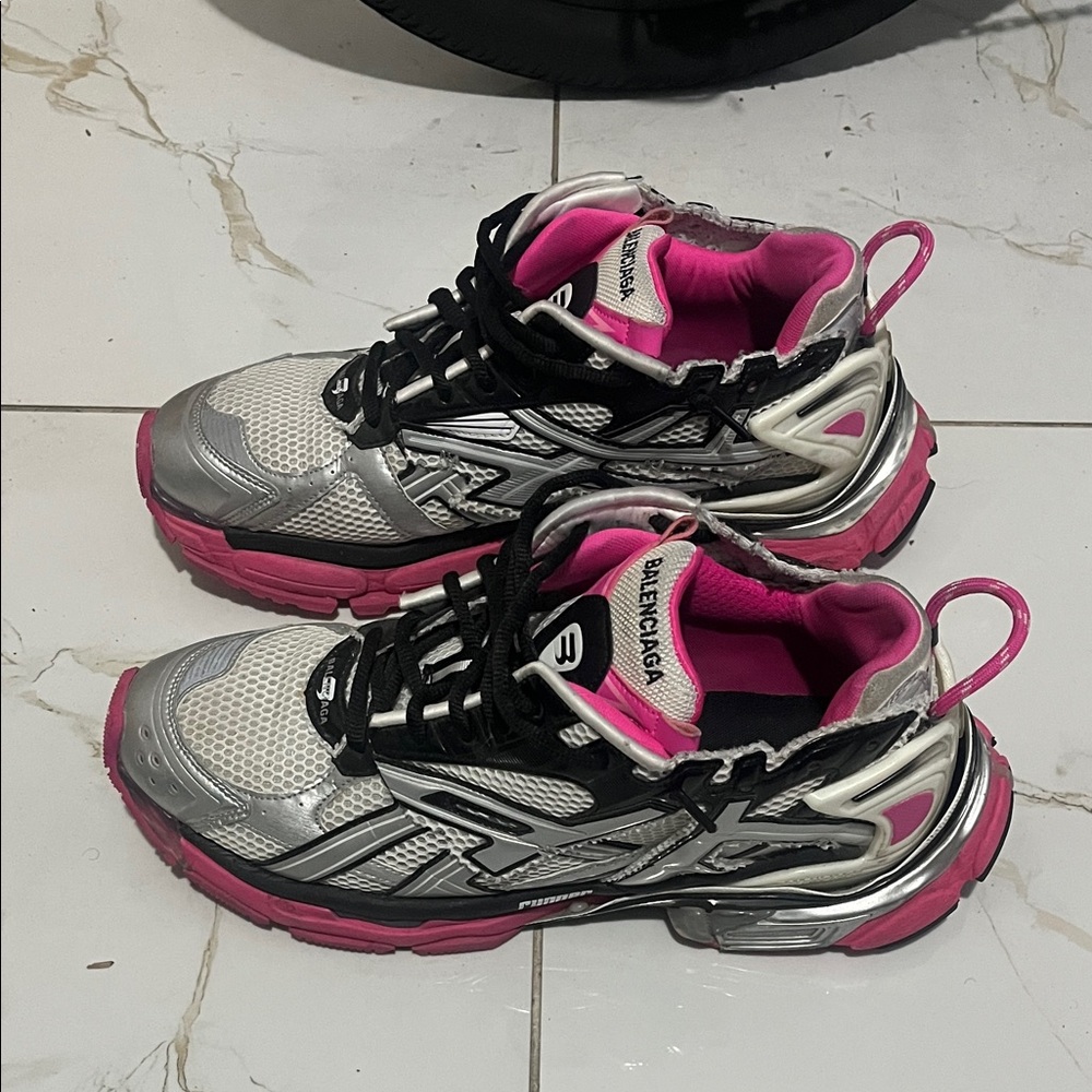 Balenciaga Metallic Silver and Vibrant Pink Sneakers - Picture 2 of 3